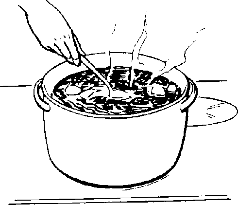 Hand stirring pot.