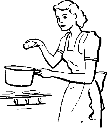 Housewife holding pot.